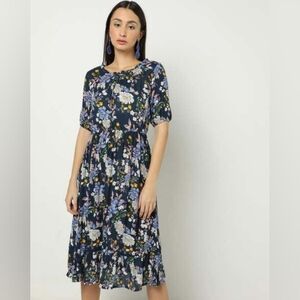 Fig Navy Floral Midi Dress 100% Viscose